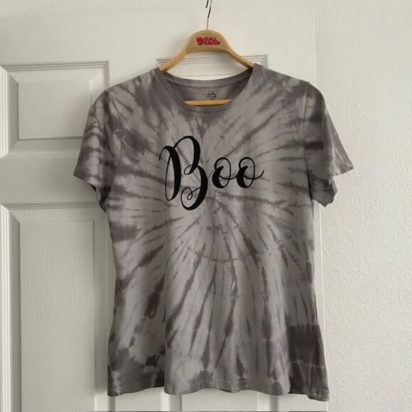 Halloween Tee Shirt BOO Gray Tie Dye Short‎ Sleeve Top Women's XL (16-18) - Picture 9 of 9